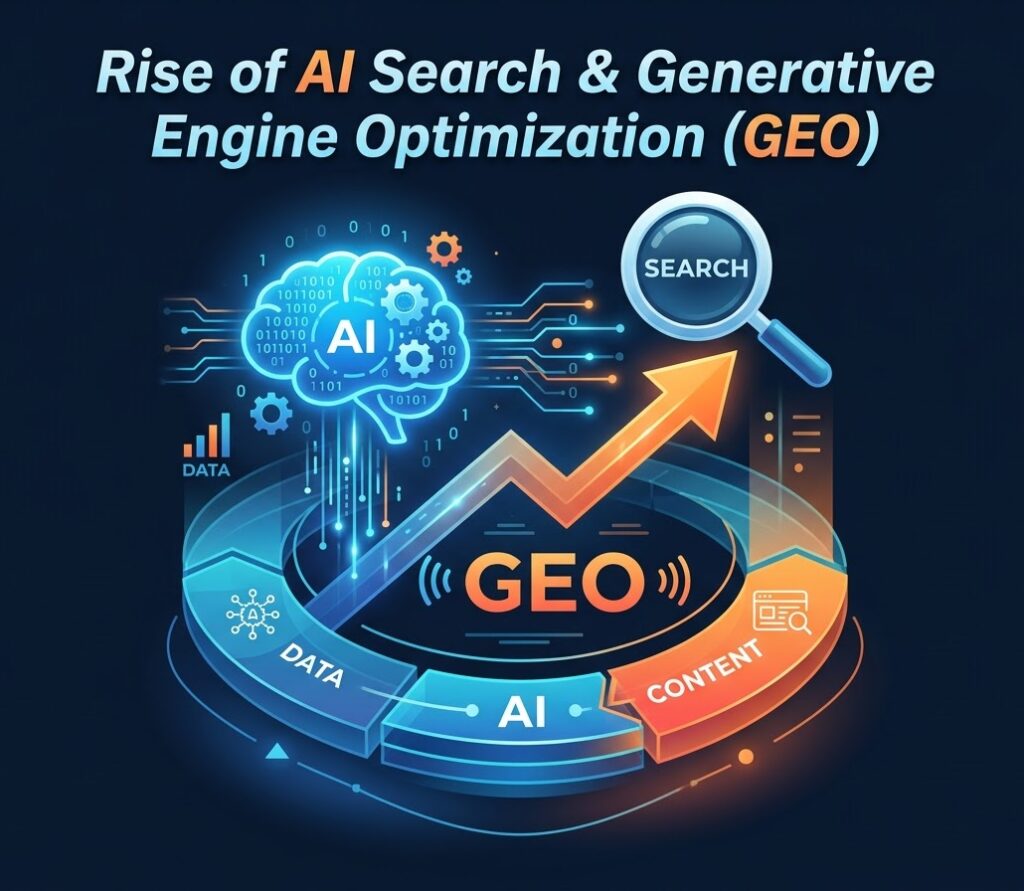 AI Search and Generative Engine Optimization (GEO) infographic.