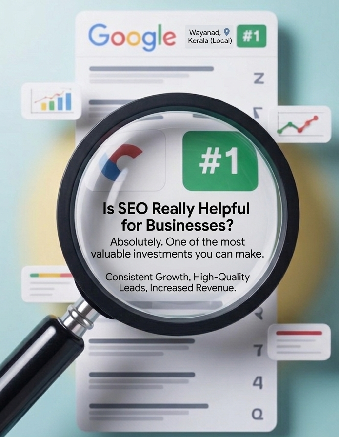 Magnifying glass focused on Google search results showing