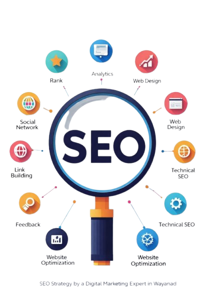 SEO elements like link building, analytics, and technical optimization