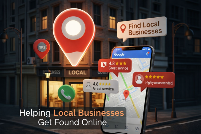 Digital marketing concept showing local search results and map pins representing how a Digital Marketing Expert in Wayanad helps businesses get discovered online.