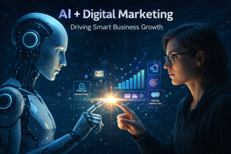 AI and digital marketing connection with data and growth analytics
