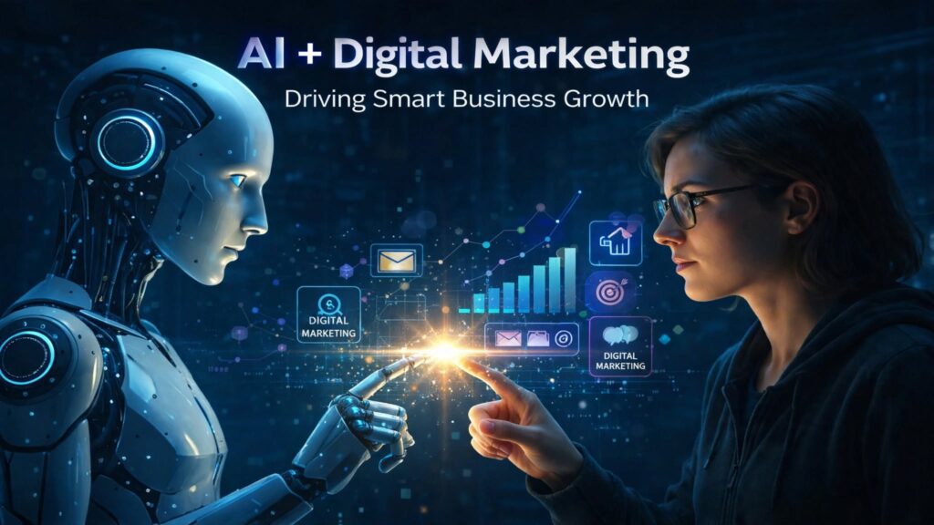 AI and digital marketing connection with data and growth analytics