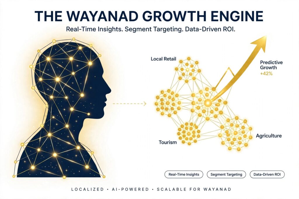 AI-powered marketing visual showing real-time insights and segment targeting driving predictive growth for Wayanad businesses
